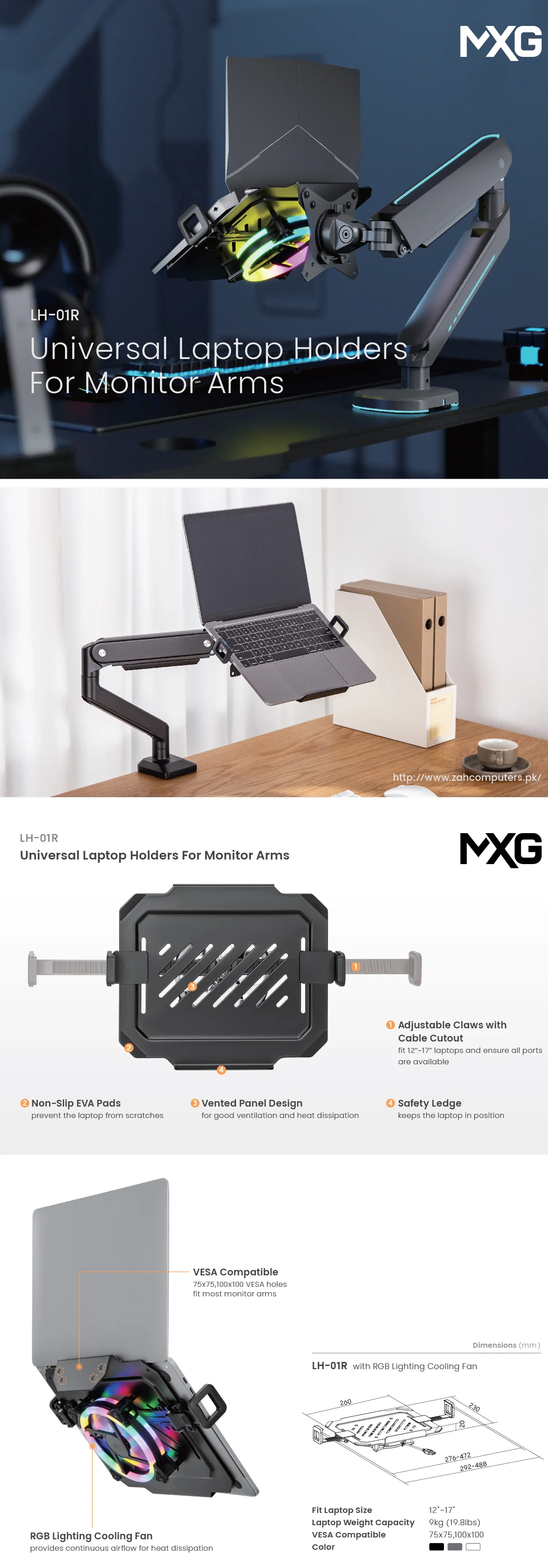 MXG LH-01R Laptop Holder for Monitor Arms
