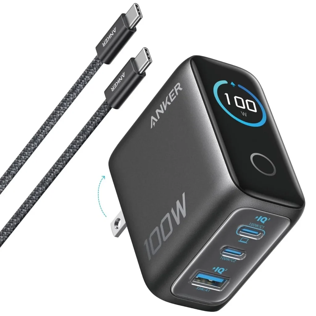 Anker Charger (100W, 3 Ports, Smart Display) - Dark Grey price in Pakistan