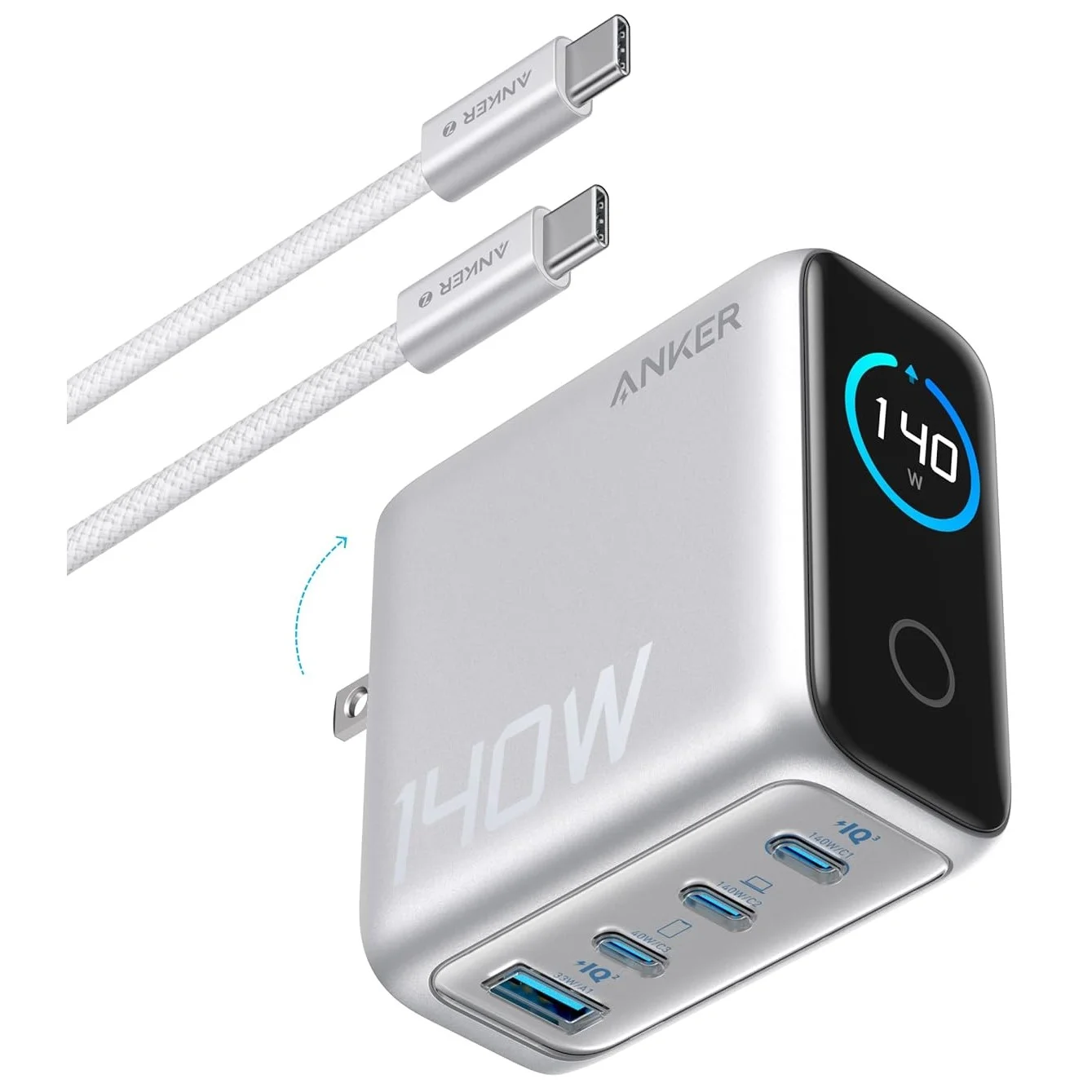 Anker Charger (140W, 4-Port, PD 3.1) with USB-C Cable - Silver price in Pakistan