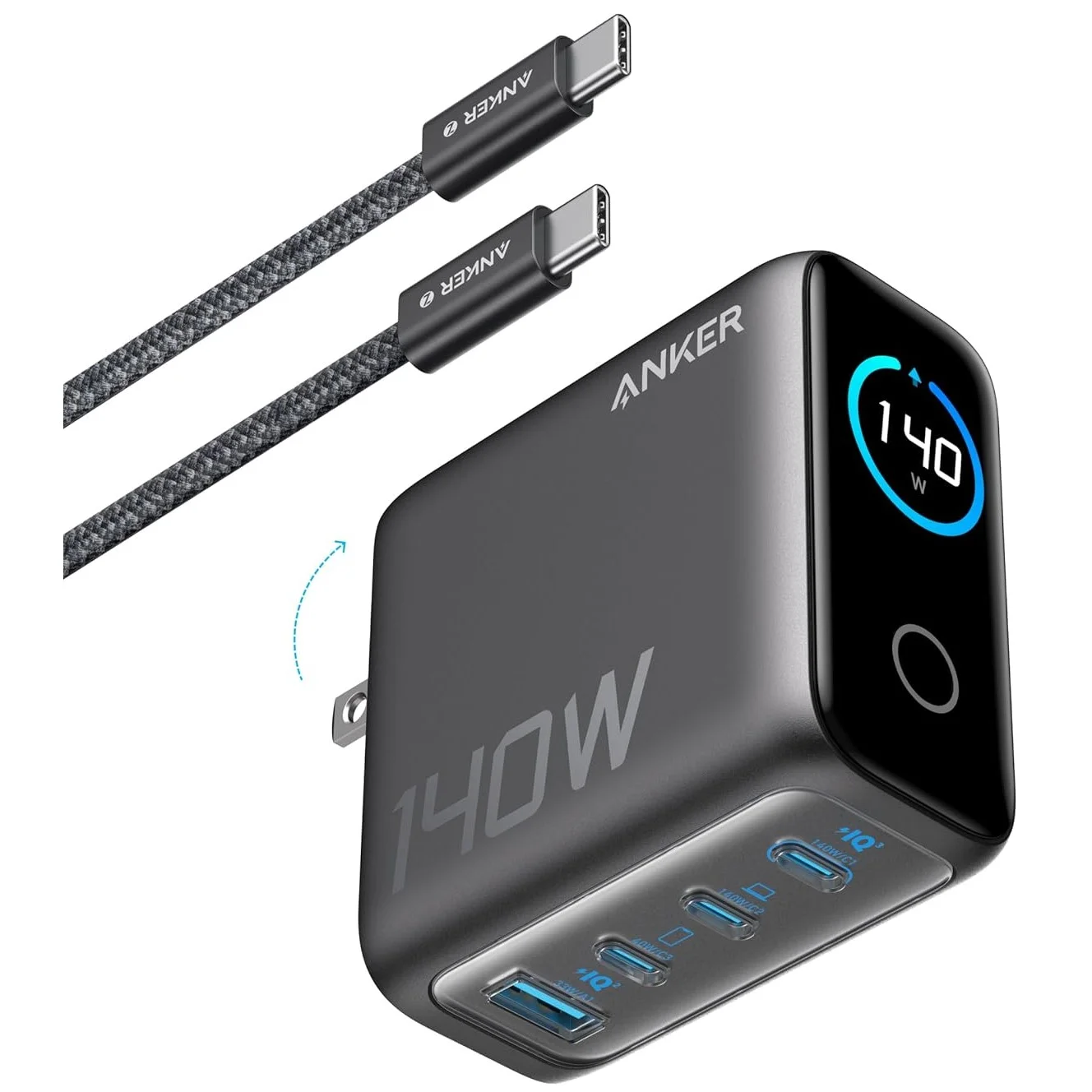 Anker Charger (140W, 4-Port, PD 3.1) with USB-C Cable - Dark Grey price in Pakistan